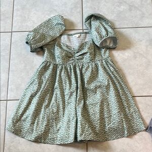 Green Square Neck Puff Sleeve Jumpsuit